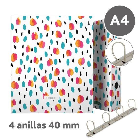 Carpeta De Anillas Papel Plastificado Brillo A4 4X40mm Con Ollao Fsc Moniquilla  Gotas Grafoplás