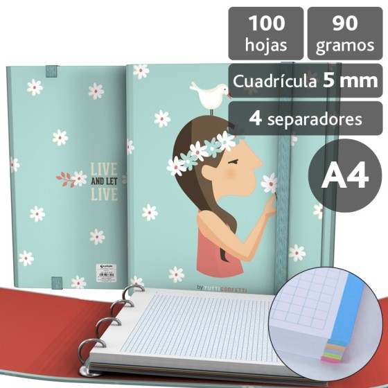 Carpeta De Anillas Con Recambio  Papel Plastificado Brillo A4 4X25mm Fsc Tutti 18 Live Grafoplás