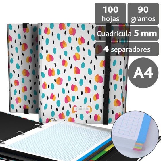 Carpeta De Anillas Con Recambio  Papel Plastificado Brillo A4 4X25mm Fsc Moniquilla  Gotas Grafoplás
