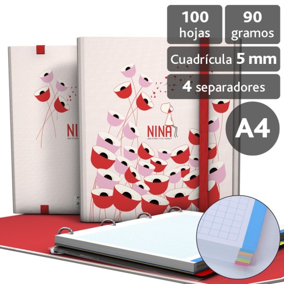Carpeta De Anillas Con Recambio  Papel Plastificado Brillo A4 4X25mm Fsc Nina  PoPPies Grafoplás
