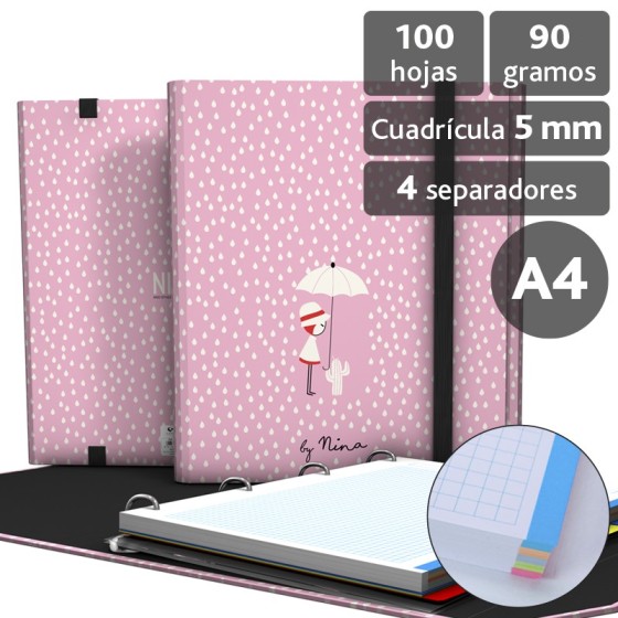 Carpeta De Anillas Con Recambio  Papel Plastificado Brillo A4 4X35mm Fsc Nina  Rain Grafoplás