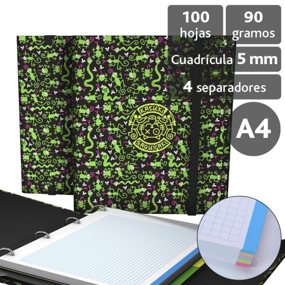 Carpeta De Anillas Con Recambio  Papel Plastificado Brillo A4 4X25mm Fsc Katuki  Lenguas Grafoplás