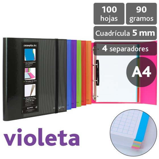 Carpeta De Anillas Con Recambio  Papel Plastificado Brillo A4 4X25mm Violeta Fsc Multiline Grafoplás