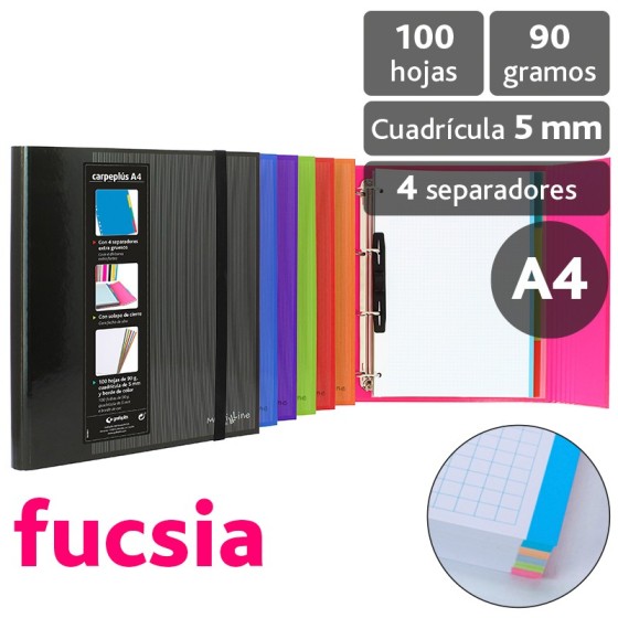 Carpeta De Anillas Con Recambio  Papel Plastificado Brillo A4 4X25mm Fucsia Fsc Multiline Grafoplás