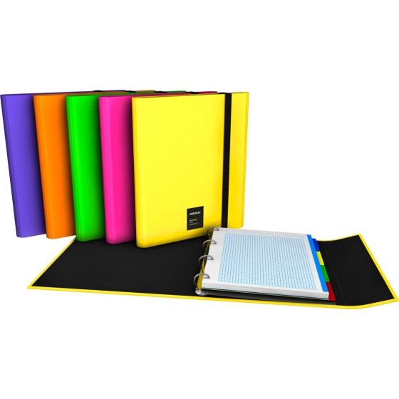 Carpeta De Anillas Con Recambio  Papel Plastificado Soft A4 4X25mm Amarillo Fluor Fsc Unequal Fluor Grafoplás