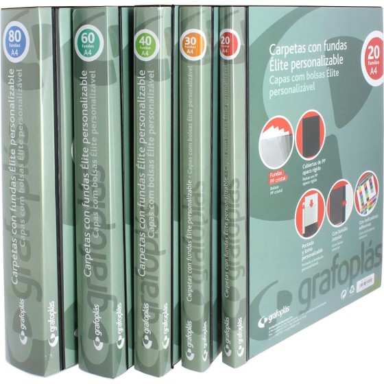 Carpeta Con Fundas  Elite Personalizable PP Opaco Semirígido Folio 20 Fundas Negro Elite Grafoplás