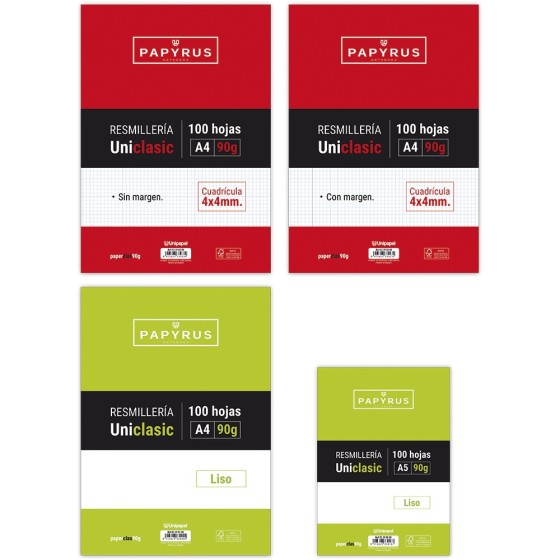 Paquete 100 Hojas 100 Hojas A4 90 G Cuadricula 4X4 mm Sin Margen Sin Taladros Uniclasic Papyrus