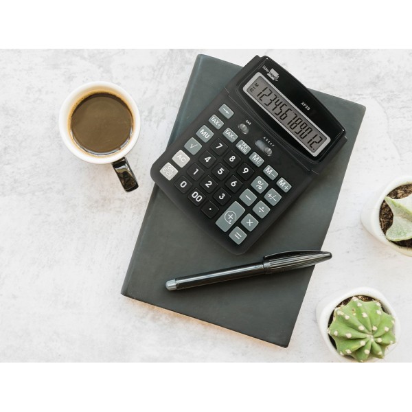 Calculadora liderpapel sobremesa xf39 12 digitos solar y pilas color negro 190x140x32 mm 40% reciclado