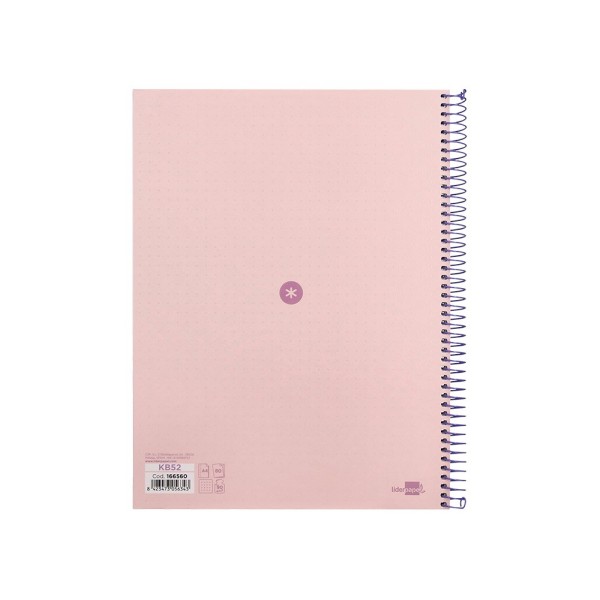 Cuaderno espiral liderpapel a4 micro antartik tapa forrada80h 90 gr rayado puntos 1 banda 4 taladros rosa