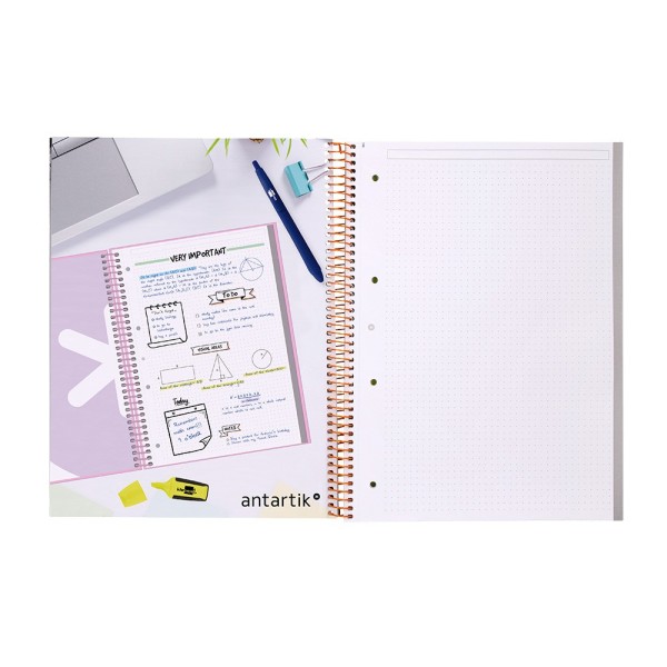 Cuaderno espiral liderpapel a4 micro antartik tapa forrada80h 90 gr rayado puntos 1 banda 4 taladros amarillo