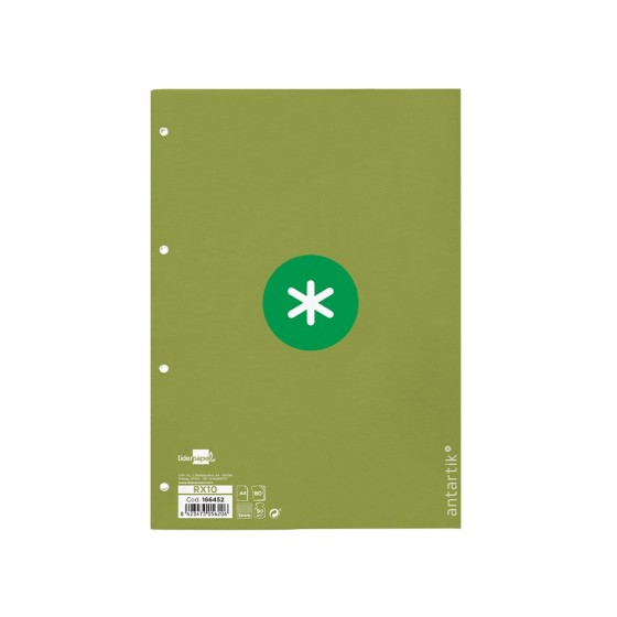 Recambio liderpapel a4 antartik 80 hojas 90g/m2 cuadro 5mm 4 taladros 1 banda con marco color verde