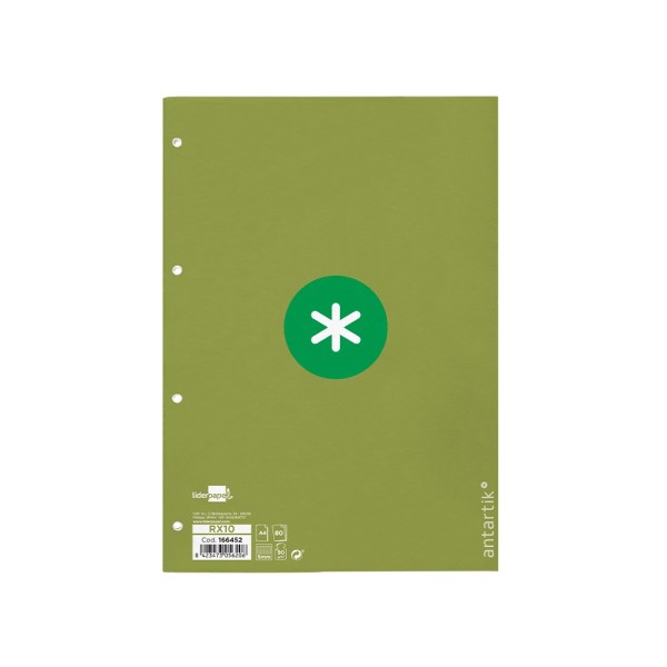 Recambio liderpapel a4 antartik 80 hojas 90g/m2 cuadro 5mm 4 taladros 1 banda con marco color verde