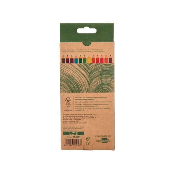 Lapices de colores liderpapel ecouse caja de 12 colores surtidos con certificado fsc