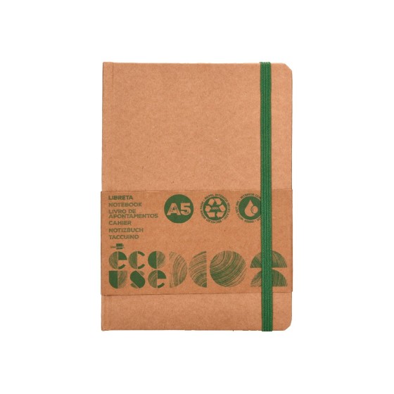 Libreta liderpapel ecouse 100% reciclada a5 96 hojas 70g/m2 horizontal con gomilla y marca paginas
