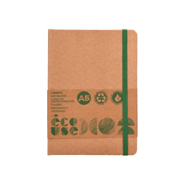 Libreta liderpapel ecouse 100% reciclada a5 96 hojas 70g/m2 horizontal con gomilla y marca paginas