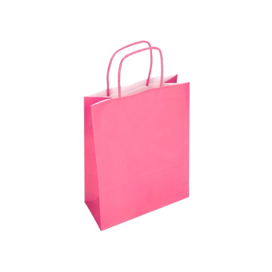 Bolsa papel q-connect celulosa rosa l con asa retorcida 320x400x14 mm