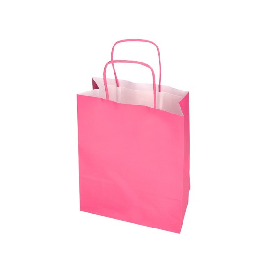 Bolsa papel q-connect celulosa rosa l con asa retorcida 320x400x14 mm