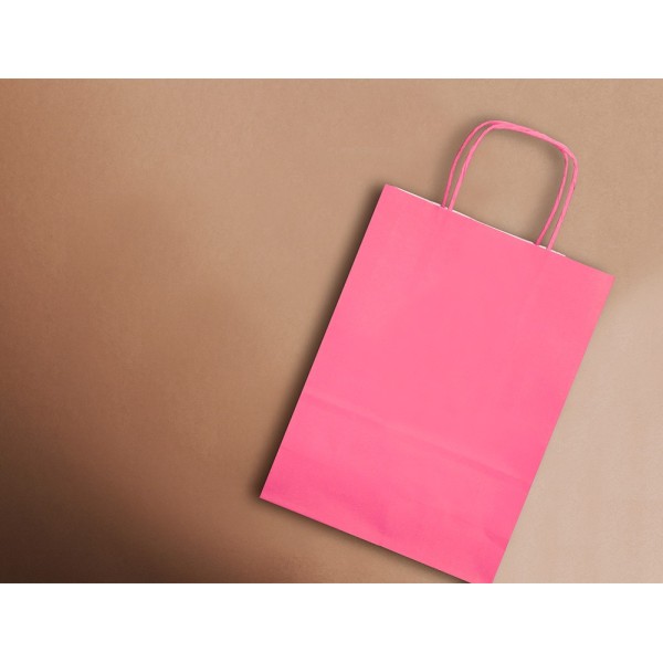 Bolsa papel q-connect celulosa rosa l con asa retorcida 320x400x14 mm