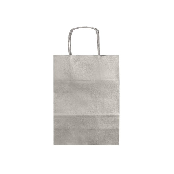 Bolsa papel q-connect kraft plata xs con asa retorcida 180x240x80 mm