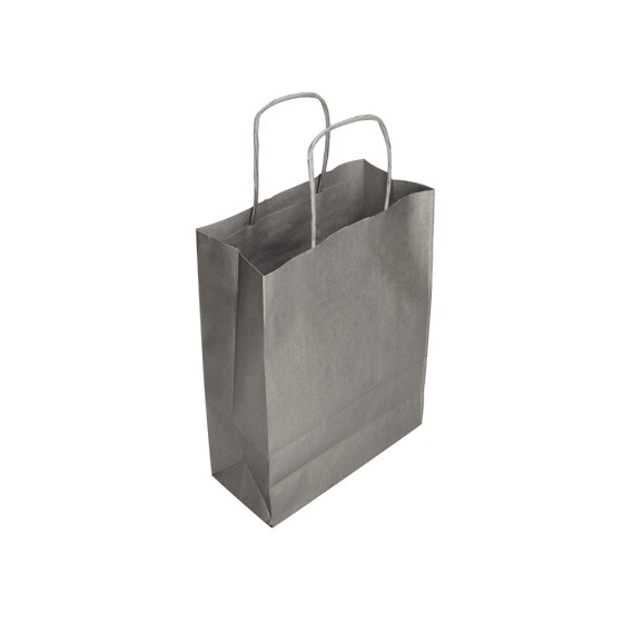 Bolsa papel q-connect kraft plata xs con asa retorcida 180x240x80 mm