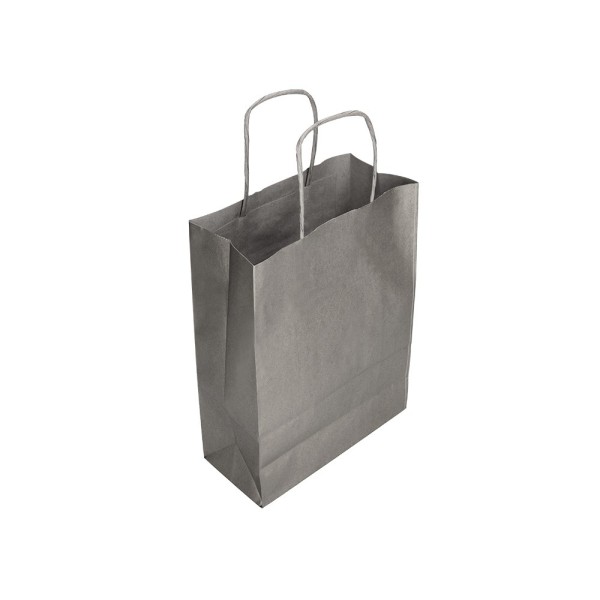 Bolsa papel q-connect kraft plata xs con asa retorcida 180x240x80 mm