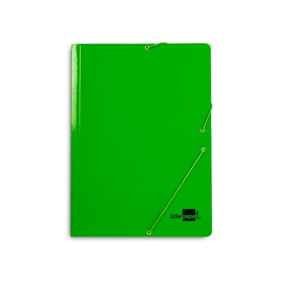 Carpeta liderpapel gomas folio 3 solapas carton plastificado color verde