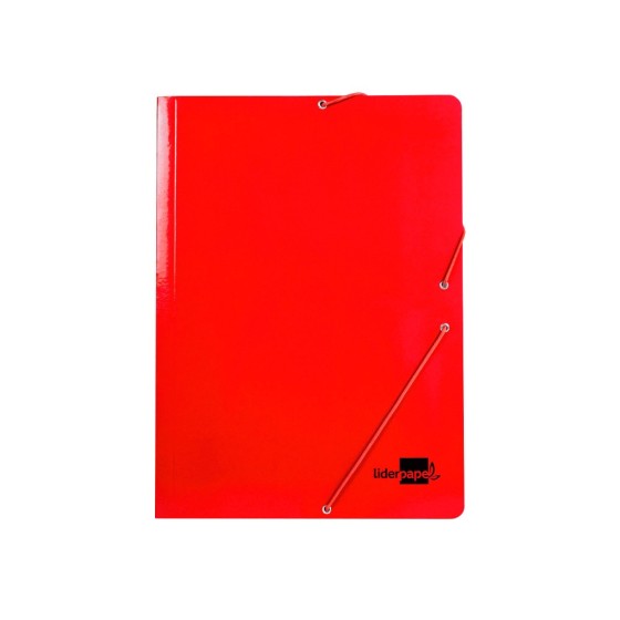 Carpeta liderpapel gomas folio 3 solapas carton plastificado color rojo