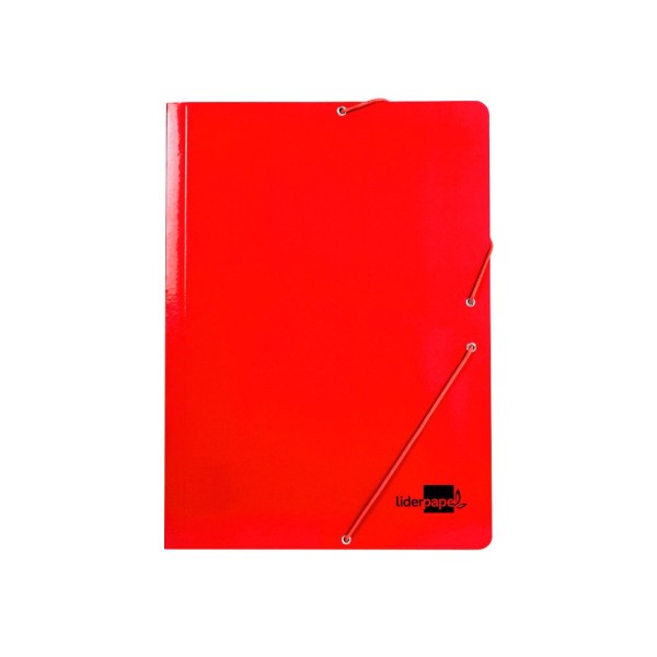 Carpeta liderpapel gomas folio 3 solapas carton plastificado color rojo