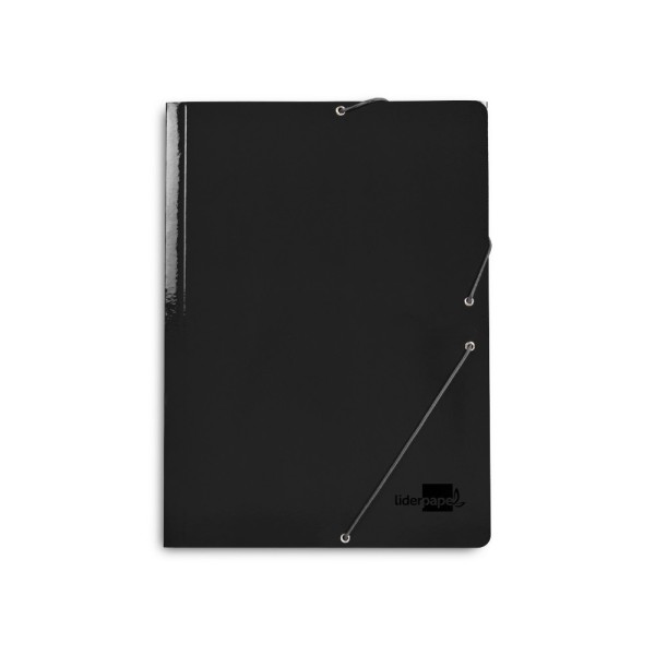 Carpeta liderpapel gomas folio 3 solapas carton plastificado color negro