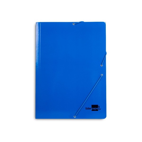 Carpeta liderpapel gomas folio 3 solapas carton plastificado color azul