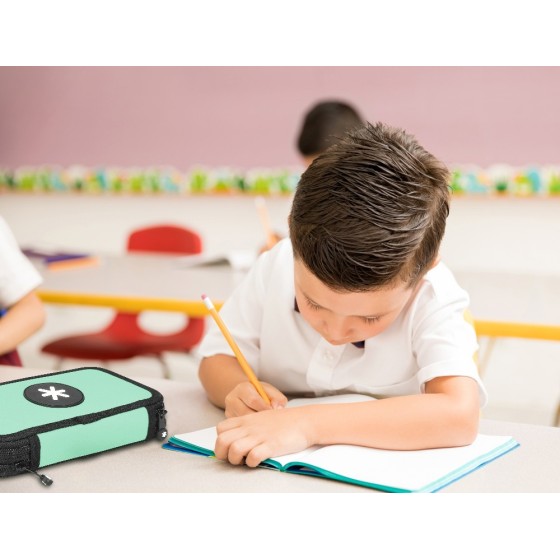 Plumier escolar antartik doble color menta 28 piezas