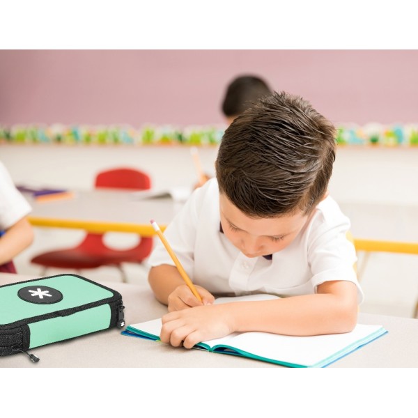 Plumier escolar antartik doble color menta 28 piezas