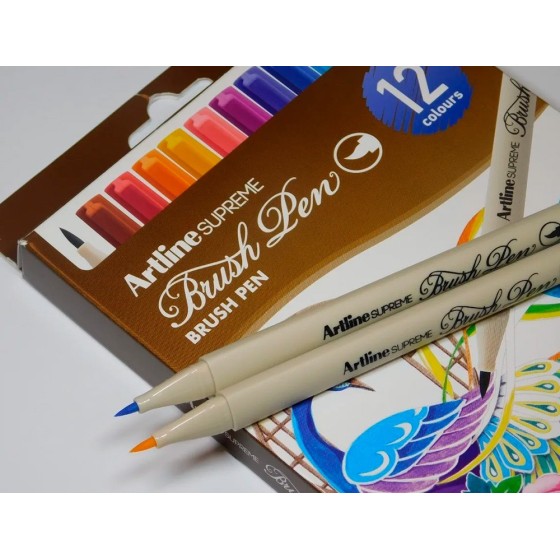 Rotulador artline supreme brush epfs pintura base de agua punta tipo pincel trazo fino bolsa de 12 unidades