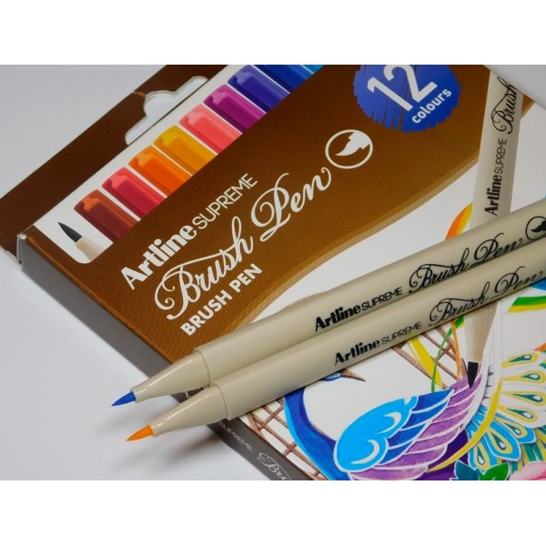 Rotulador artline supreme brush epfs pintura base de agua punta tipo pincel trazo fino bolsa de 12 unidades