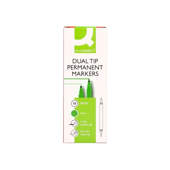 Rotulador q-connect marcador permanente doble punta color verde 0,4 mm y 1 mm
