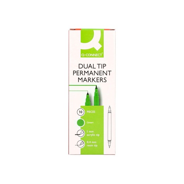 Rotulador q-connect marcador permanente doble punta color verde 0,4 mm y 1 mm