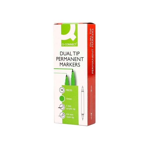 Rotulador q-connect marcador permanente doble punta color verde 0,4 mm y 1 mm