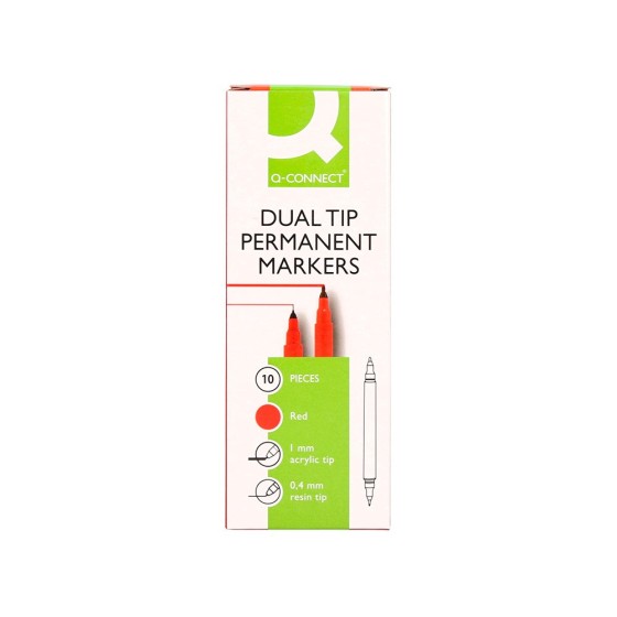 Rotulador q-connect marcador permanente doble punta color rojo 0,4 mm y 1 mm