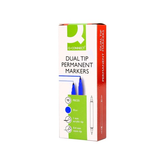 Rotulador q-connect marcador permanente doble punta color azul 0,4 mm y 1 mm