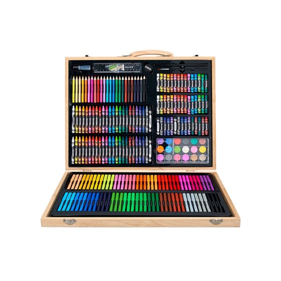 Estuche de pintura liderpapel madera 245 piezas maletin 49x36,6x4,5 cm