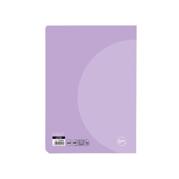 Libreta liderpapel 360 tapa de plastico a5 48 hojas 90g/m2 cuadro 5 mm con doble margen colores pastel