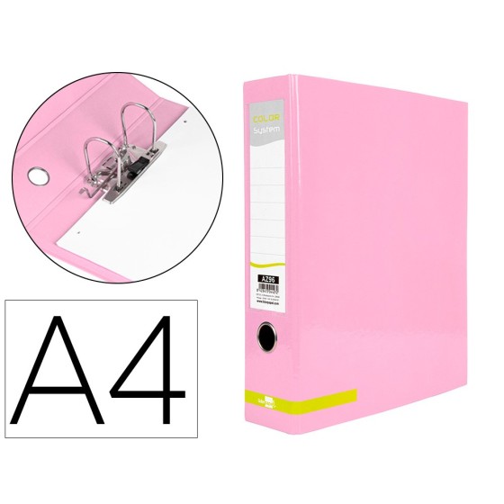 Archivador de palanca liderpapel a4 color system forrado sin rado lomo 80 mm rosa compresor metalico