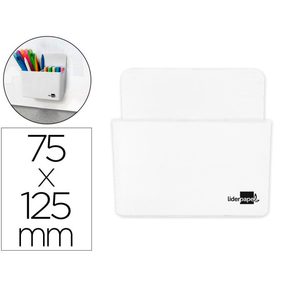 Cubilete portalapices liderpapel plastico magnetico blanco 125x75x40 mm