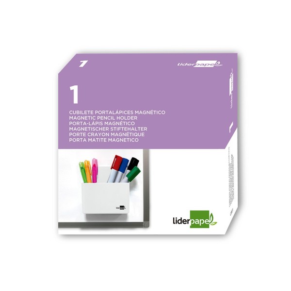 Cubilete portalapices liderpapel plastico magnetico blanco 125x75x40 mm
