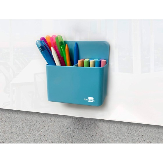 Cubilete portalapices liderpapel plastico magnetico azul 125x75x40 mm