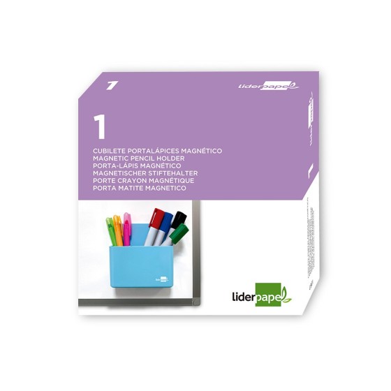 Cubilete portalapices liderpapel plastico magnetico azul 125x75x40 mm