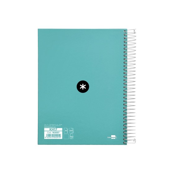 Cuaderno espiral liderpapel a5 micro antartik tapa forrada120h 100 gr liso 5 bandas 6 taladros color menta