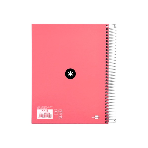 Cuaderno espiral liderpapel a5 micro antartik tapa forrada120h 100 gr liso 5 bandas 6 taladros color coral