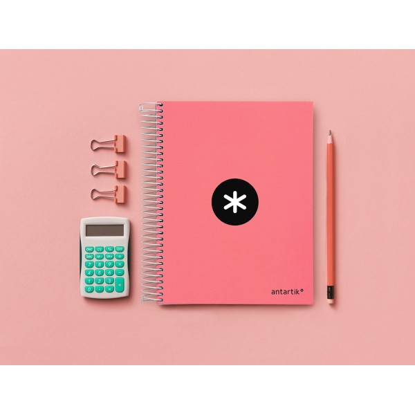 Cuaderno espiral liderpapel a5 micro antartik tapa forrada120h 100 gr liso 5 bandas 6 taladros color coral