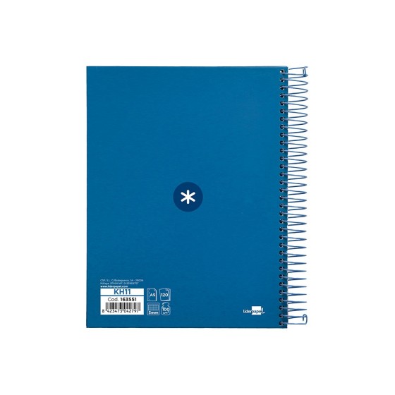 Cuaderno espiral liderpapel a5 micro antartik tapa forrada120h 100 gr cuadro 5mm 5 banda6 taladros color azul oscuro